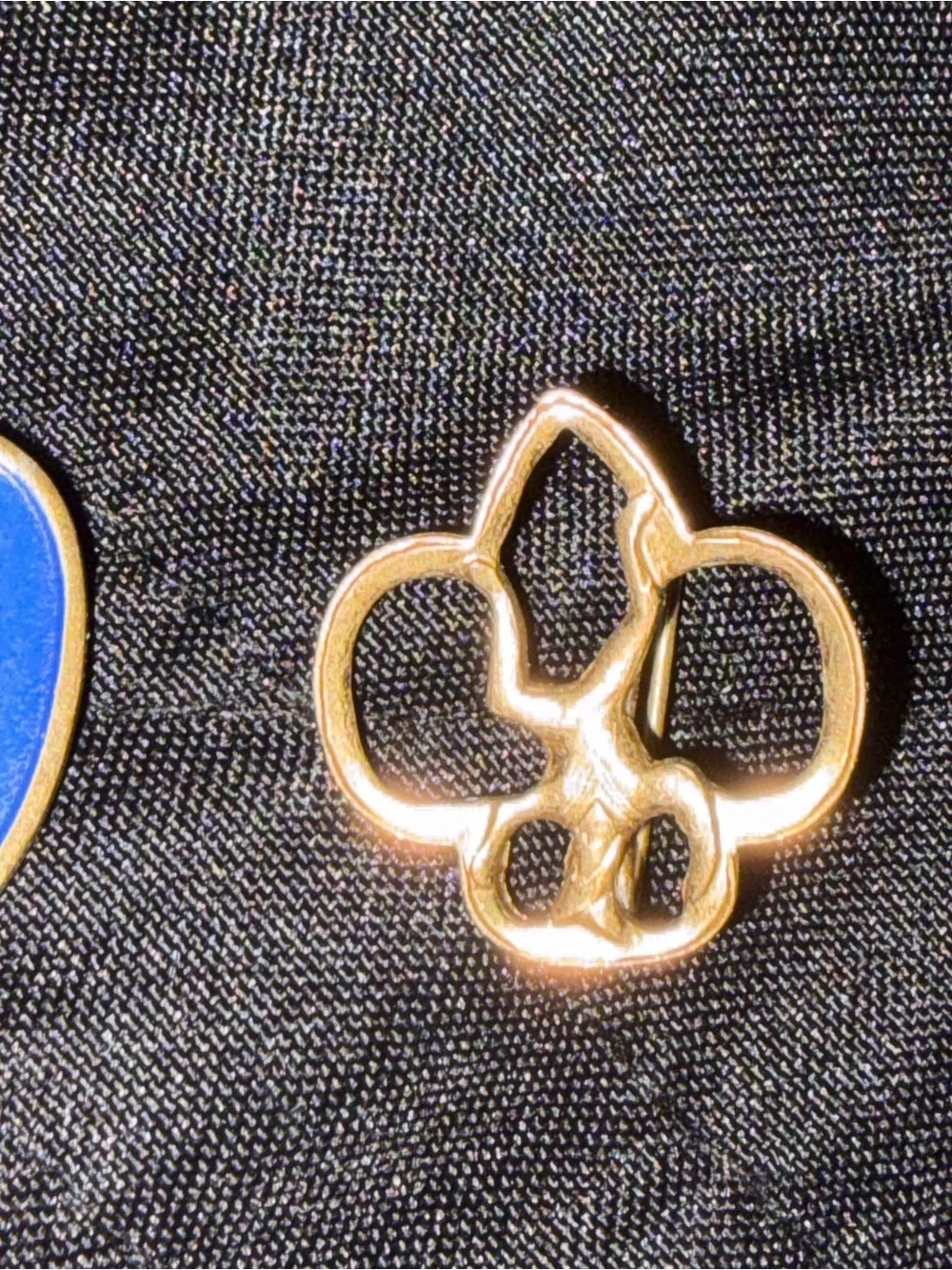 Vintage Girl Scout Pin Lot Blue Enamel Peace Sign&Fleur De Lis Gold tone